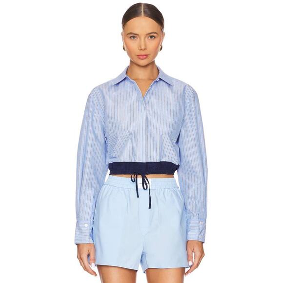 Simkhai Adryck Long Sleeve Shirt in Harbor Blue Stripe S - Picture 1 of 4